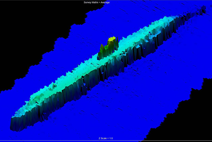 発見した潜水艦を捉えたマルチビームソナー画像